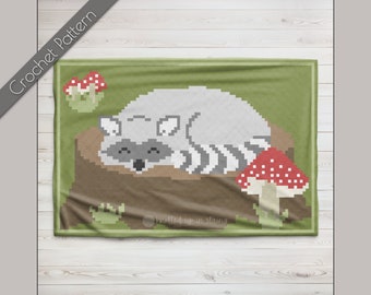 Wasbeer C2C-haakpatroon | Bosdierendeken | Bos babydeken | Wasbeer Graphgan | Grafiek bos van hoek tot hoek | Cadeau