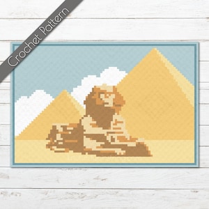 Pirámides de Egipto C2C Patrón de ganchillo / Manta de la esfinge egipcia / Pirámides de Giza Graphgan / Gráfico emblemático del antiguo Cairo / Estatua del desierto