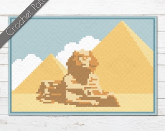 Pirámides de Egipto C2C Patrón de ganchillo / Manta de la esfinge egipcia / Pirámides de Giza Graphgan / Gráfico emblemático del antiguo Cairo / Estatua del desierto