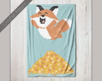 Es otoño, todos ustedes, patrón de crochet C2C de zorro, manta de bosque con hojas de otoño, Graphgan de pila de hojas saltarinas, animal salvaje de esquina a esquina, bebé