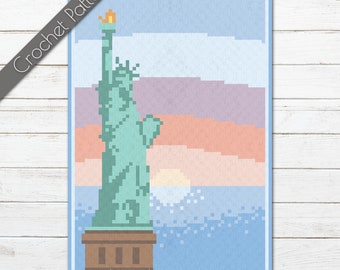 C2C-haakpatroon Vrijheidsbeeld | Amerikaans grafietpatroon | New York City-deken | Reisgrafiek | Zonsopgang Afghaans | Uniek haakwerk