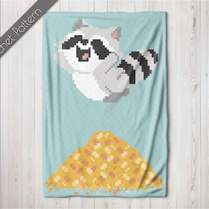 It’s Fall Y’all Raccoon C2C Crochet Pattern, Autumn Leaves Woodland Blanket, Jumping Leaf Pile Graphgan, Woodland Animal Corner to Corner