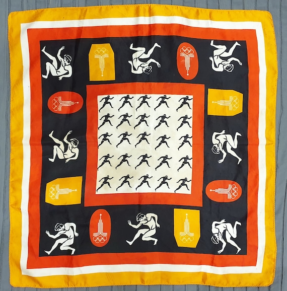 Vintage Souvenir Silk SHAWL HEADSCARF USSR Olympic