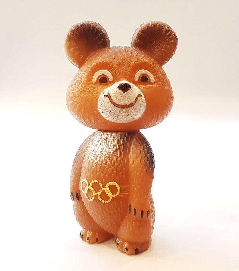 Bear MISHA mascot XXII Olympic Games Moscow 1980 Polyethylene USSR 16cm 6.3inch Gl\u00fccksbringer Olympiade 80 in Moskau 16.5cm 6.5inch