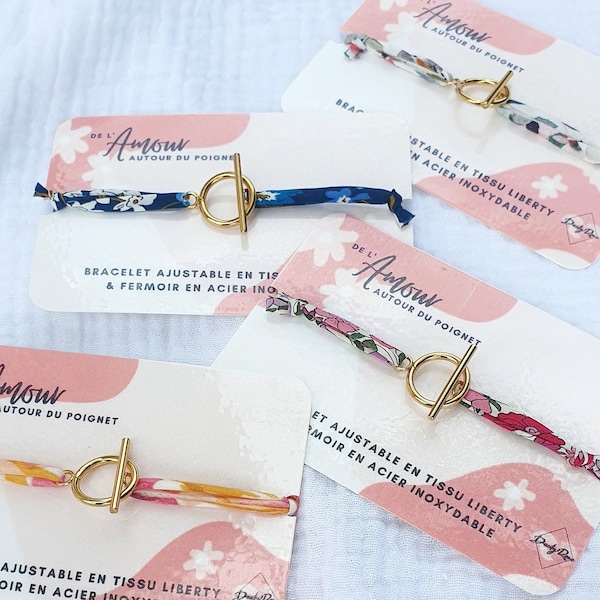 Bracelet réglable Liberty - Cadeau pour ami - Bracelet cordon - Bracelet Acier inoxydable - Bracelet Fleurs - Bracelet doré - Cordon liberty