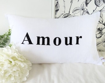 Housse de coussin / Coussin Gaze de coton 50x30/ Coussin amour / Gaze de coton blanc / Amour cadeau / Coussin lombaire / Nouvel appartement