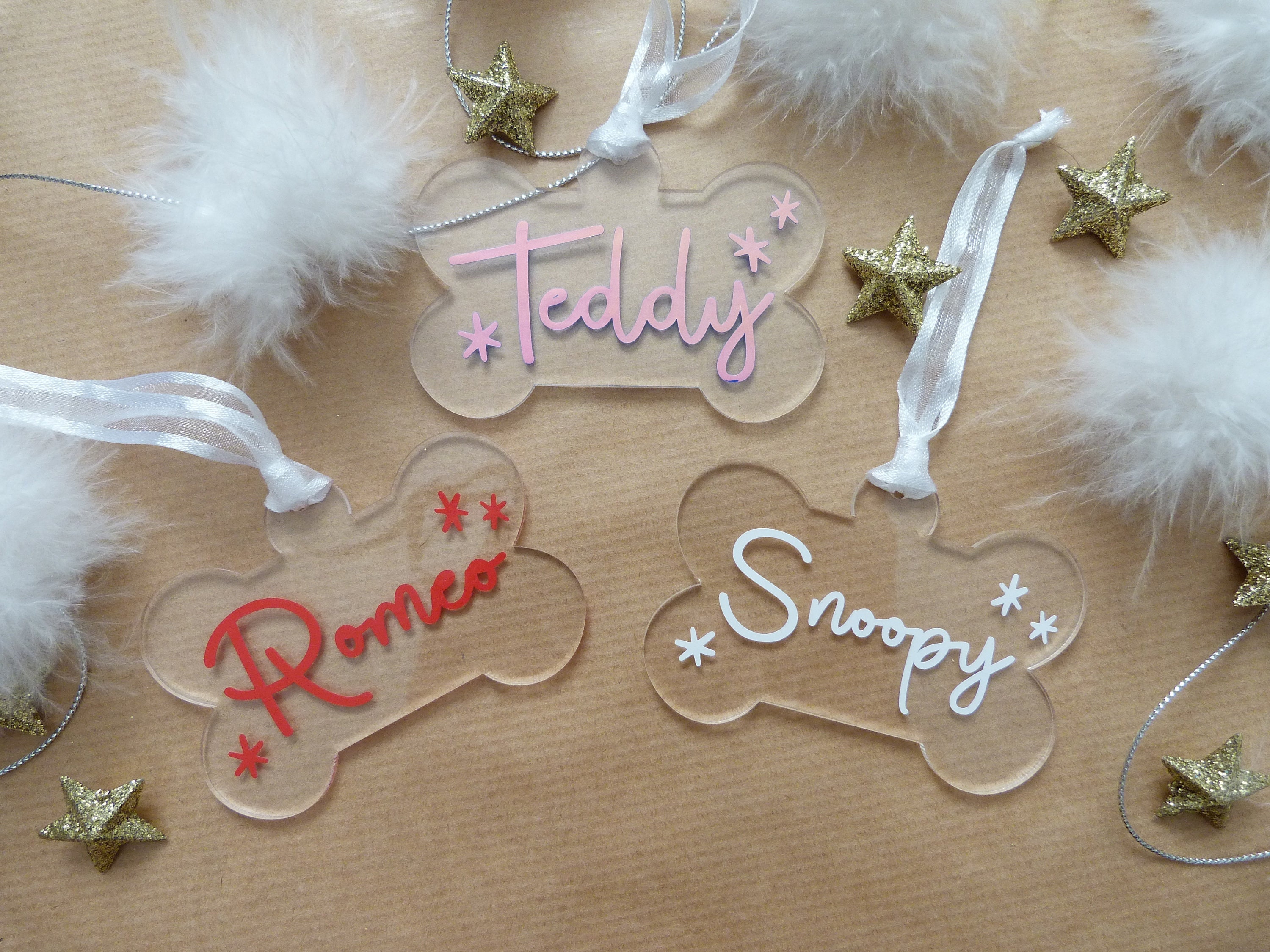 Boule de Noël Prénom Chien, Boule Os, Ornement Sapin , Décoration Personnalisable, Chien