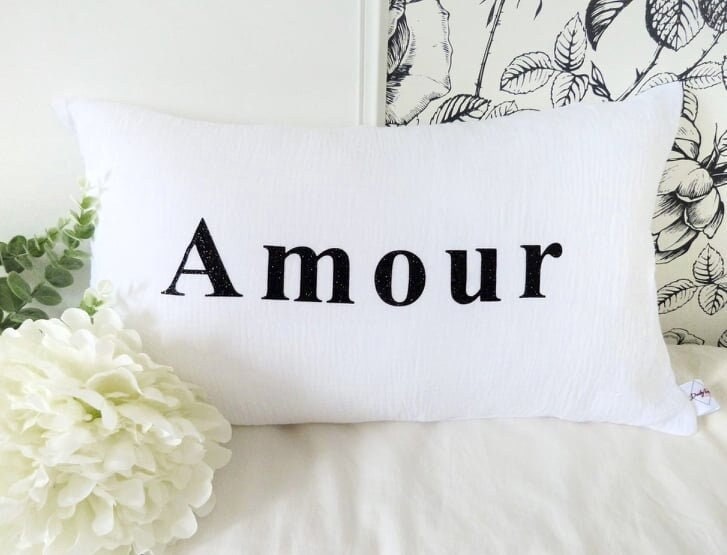 Housse de Coussin/ Coussin Gaze Coton/ Amour/Coton Blanc Décoration Maison Saint Valentin Cadeau Emm