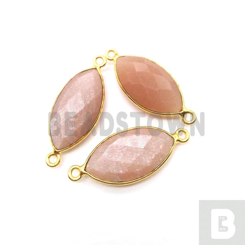 Gemstone connector 27x11mm BTBC092 30/% OFF 3 Pieces Peach Moonstone Bezel Marquise Connectors Double Bail Moonstone Connectors
