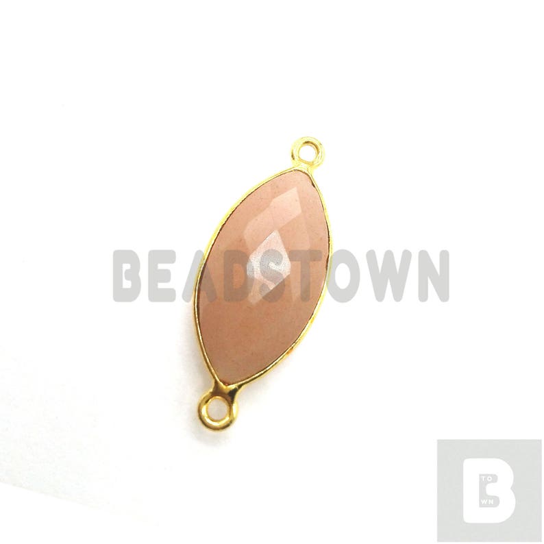 Gemstone connector 27x11mm BTBC092 30/% OFF 3 Pieces Peach Moonstone Bezel Marquise Connectors Double Bail Moonstone Connectors