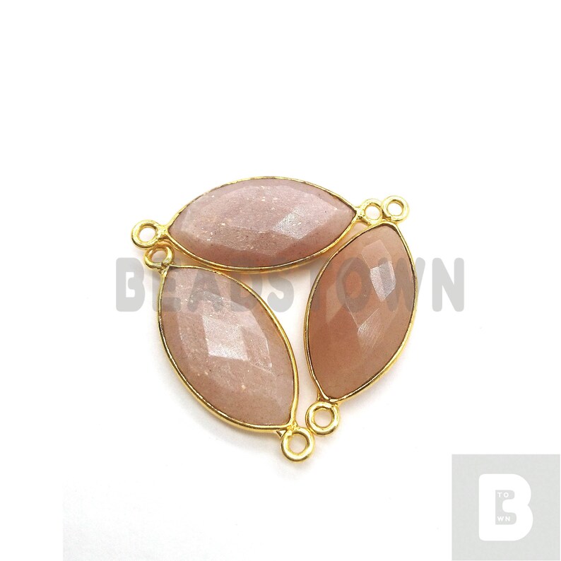 Gemstone connector 27x11mm BTBC092 30/% OFF 3 Pieces Peach Moonstone Bezel Marquise Connectors Double Bail Moonstone Connectors