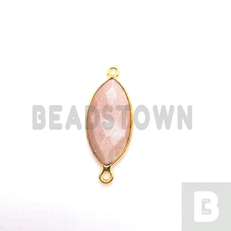 Gemstone connector 27x11mm BTBC107 Double Bail Moonstone Connectors 30/% OFF 3 Pieces Peach Moonstone Bezel Marquise Connectors