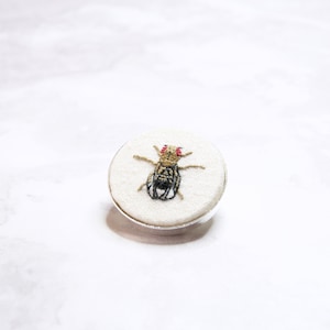 Drosophila Melanogaster (Male) Fruit Fly Miniature Hand Embroidery, in finish of choice: Pin/Necklace/Keychain, in gift box