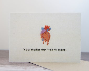 Melting Heart Anatomy Anniversary or Valentine's Day Greeting Card - Single