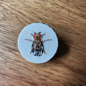 Drosophila Melanogaster (Male) Fruit Fly Miniature Hand Embroidery, in finish of choice: Pin/Necklace/Keychain, in gift box
