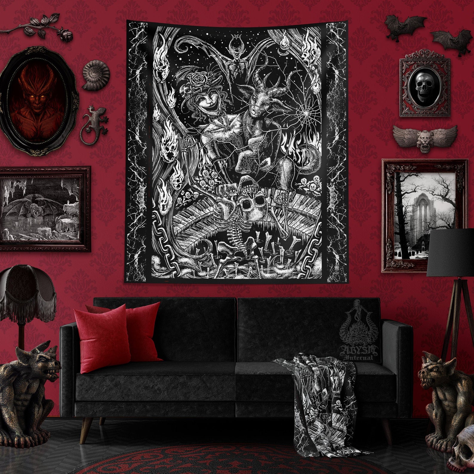 Gothic Art Tapestry Wall Hanging Satanic Wall Art Macabre Etsy