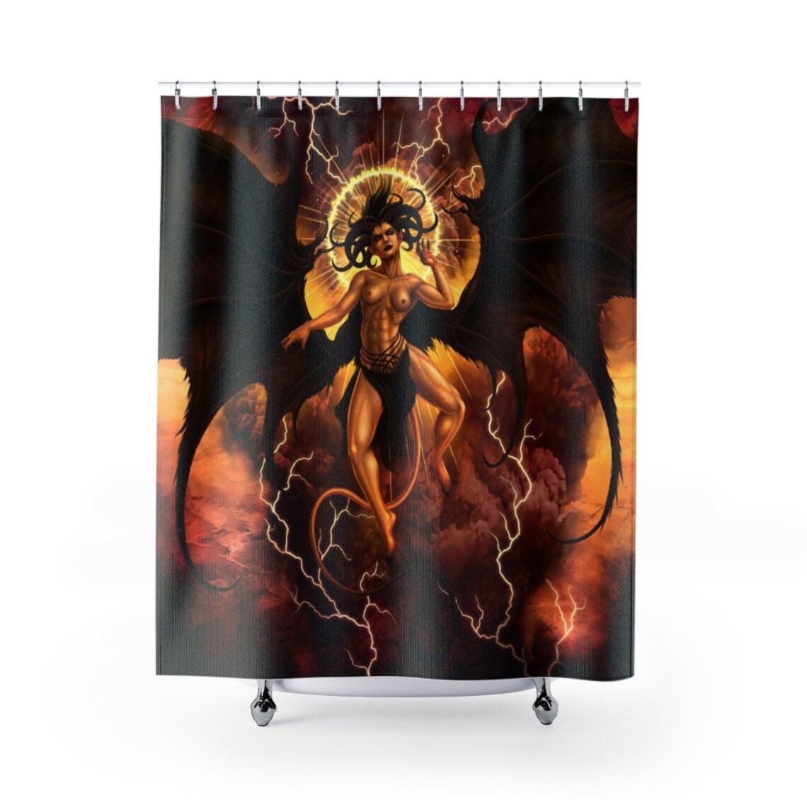 Demon Shower Curtain Lilith Satanic Bathroom Decor Dark Etsy