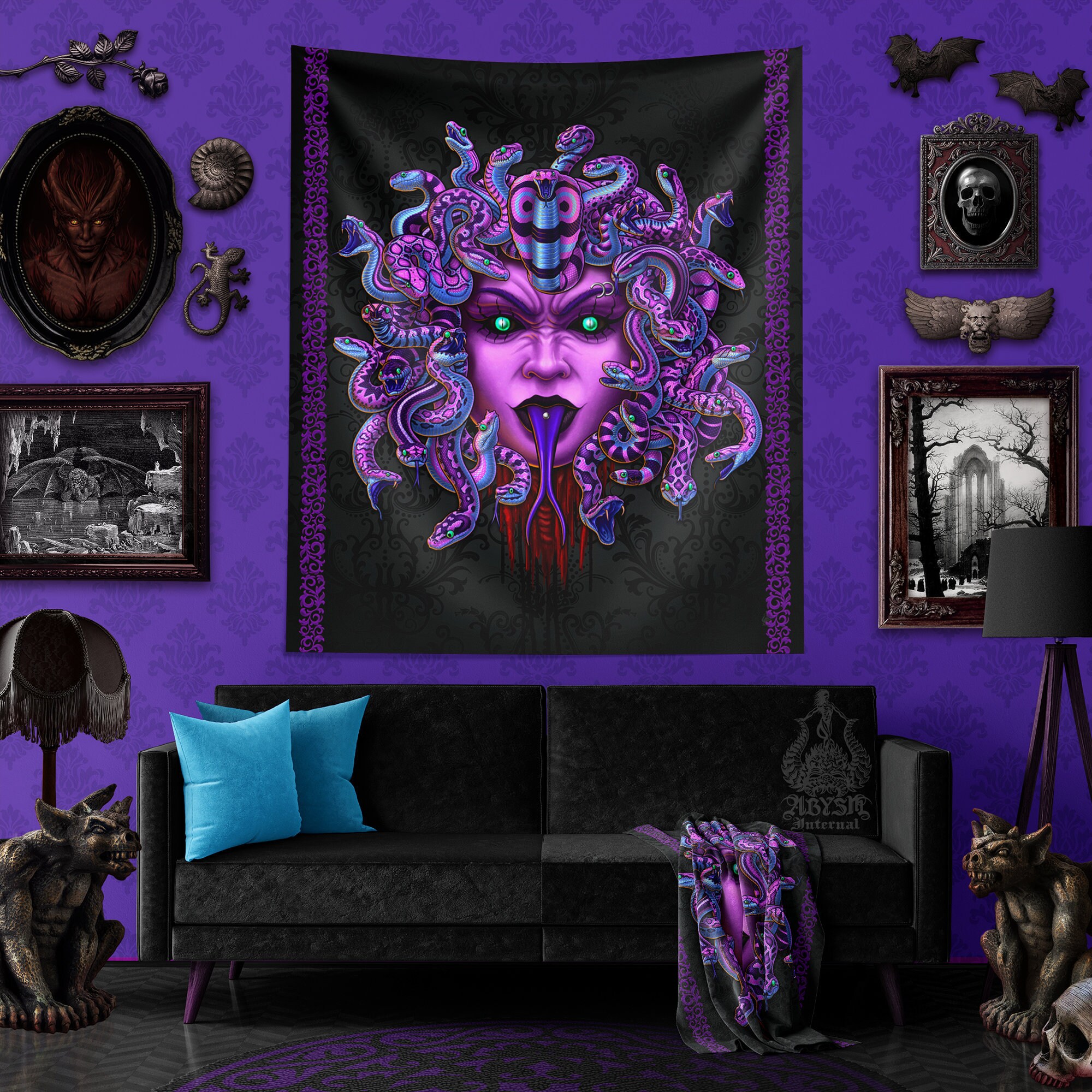 Pastel Goth Tapestry Wall Hanging Medusa Wall Art Gothic Etsy