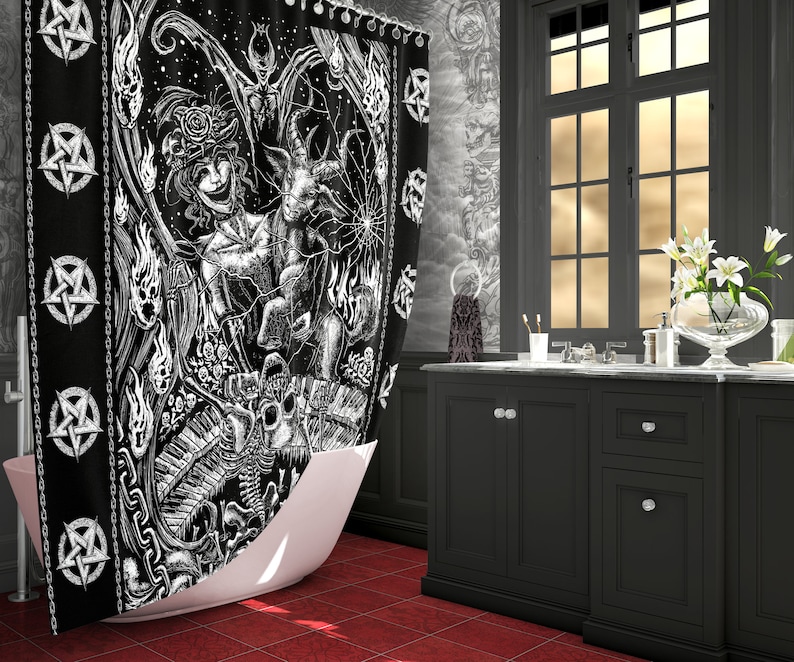 Gothic Shower Curtain Goth Bathroom Decor Satanic Home Decor Etsy