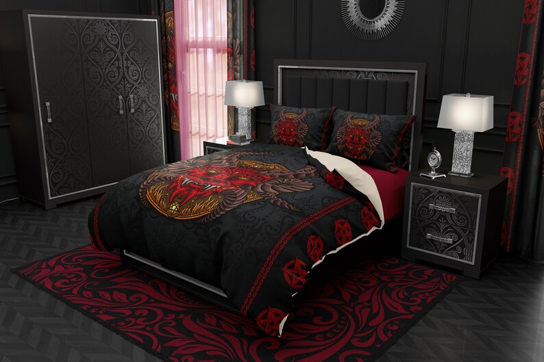 Devil Bedding Set Duvet Cover Twin Queen And King Size Sham Pillows Satanic Home Decor Heavy Metal Bedroom