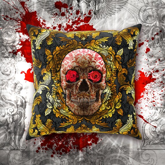 Victorian Goth Decor Steampunk Goth Skull Throw Pillow Pillow Case