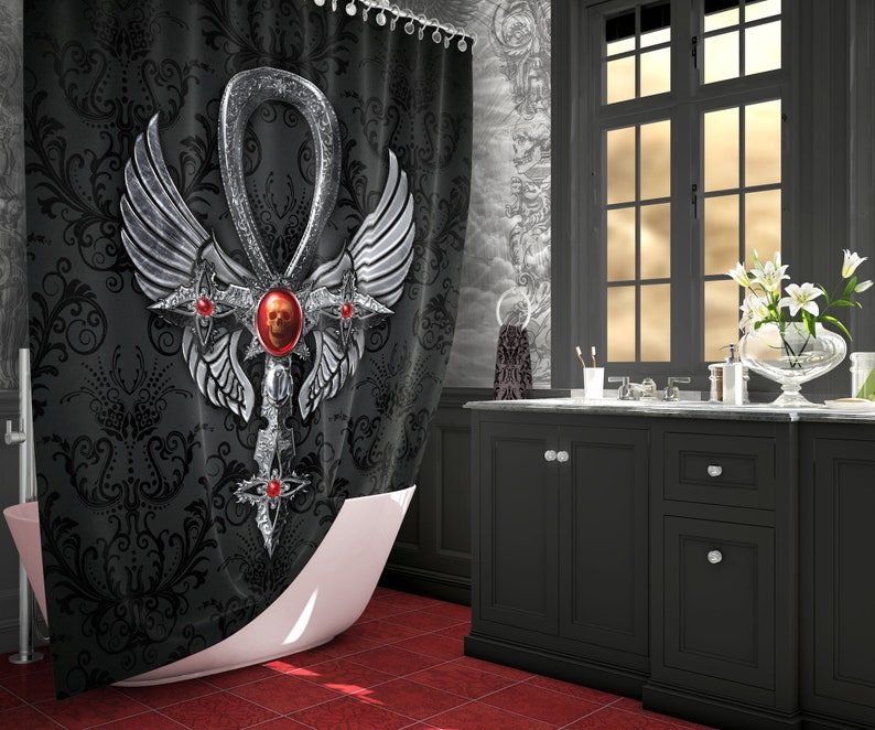 Goth Ankh Cross Shower Curtain Gothic Bathroom Decor Etsy