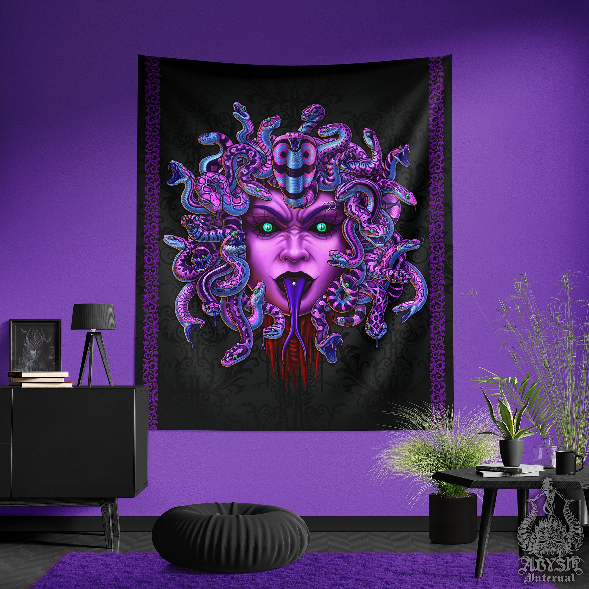 Pastel Goth Tapestry Wall Hanging Medusa Wall Art Gothic Etsy