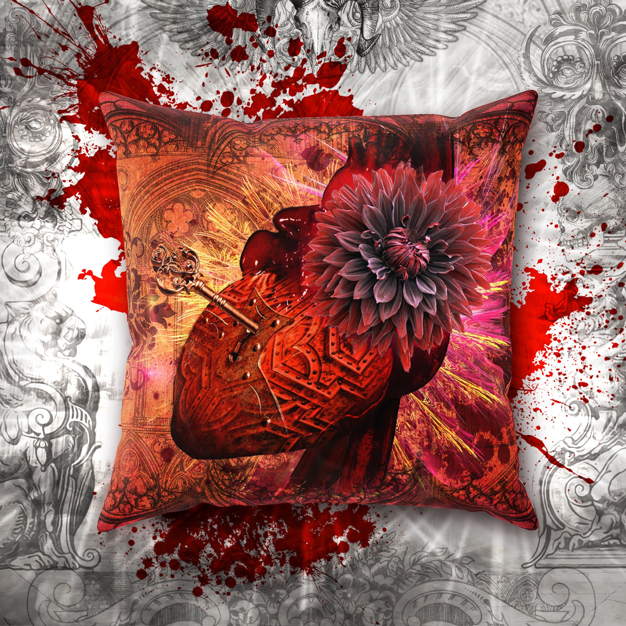 Goth Heart Throw Pillow Cushion Case Gothic Decor Fantasy Etsy
