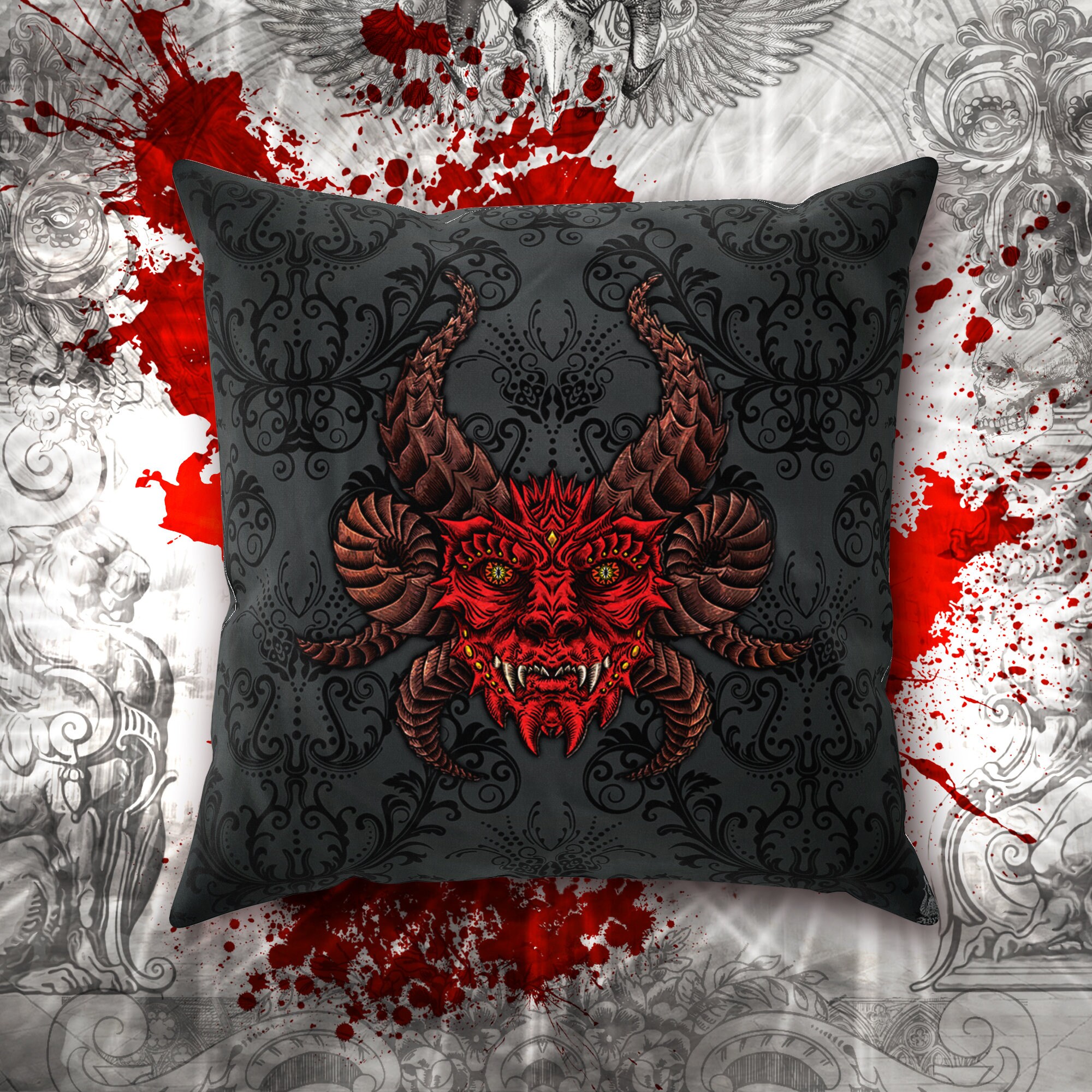 Devil Throw Pillow Demon Cushion Case Fantasy Decor Dark Etsy