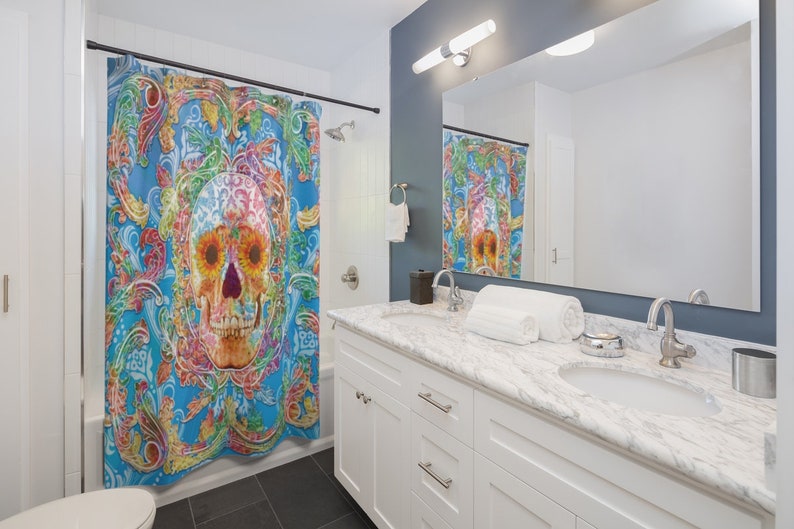 Sugar Skull Shower Curtain With Flowers Day Of The Dead 50