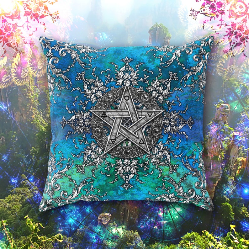 Pagan Silver Pentacle Throw Pillow Wiccan Home Decor Pillow Case