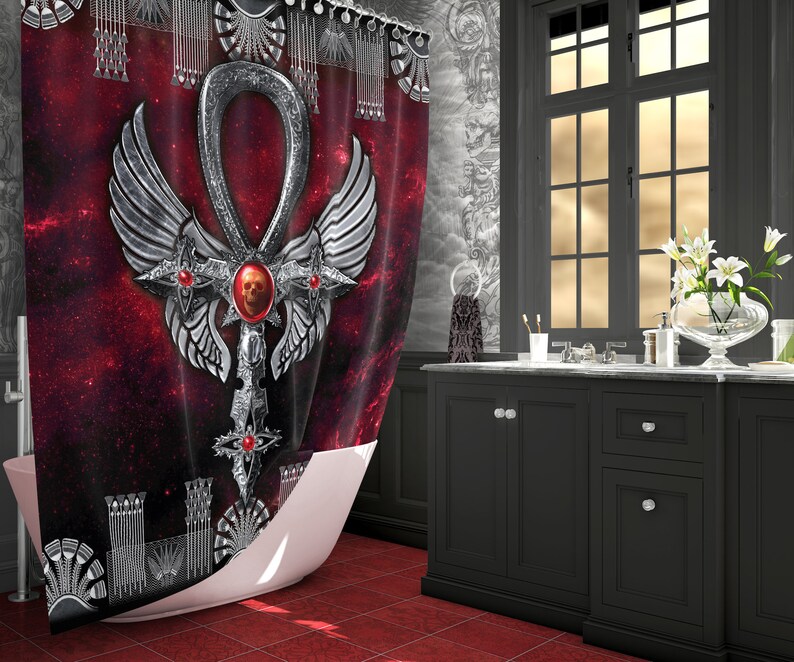 Goth Shower Curtain Gothic Ankh Dark Bathroom Decor Occult Goth Shower Curtain Gothic Ankh Dark, Gothic Shower Curtain