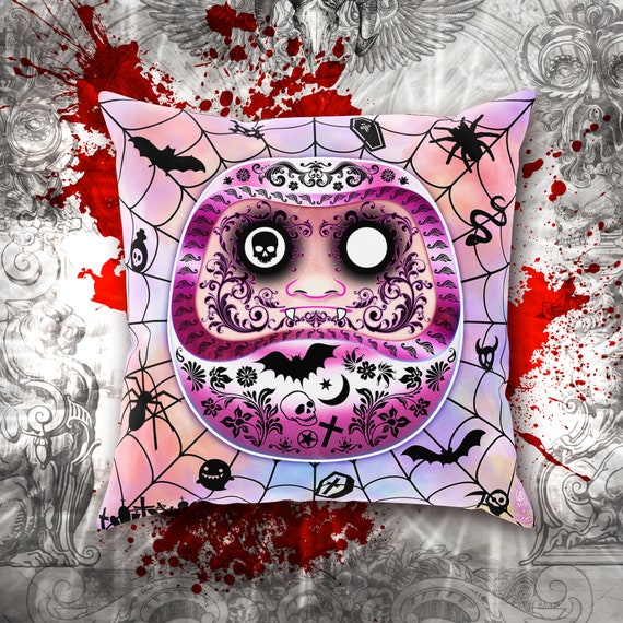 Pastel Goth Daruma Decorative Pillow Creepy Cute Decor Pillow Case