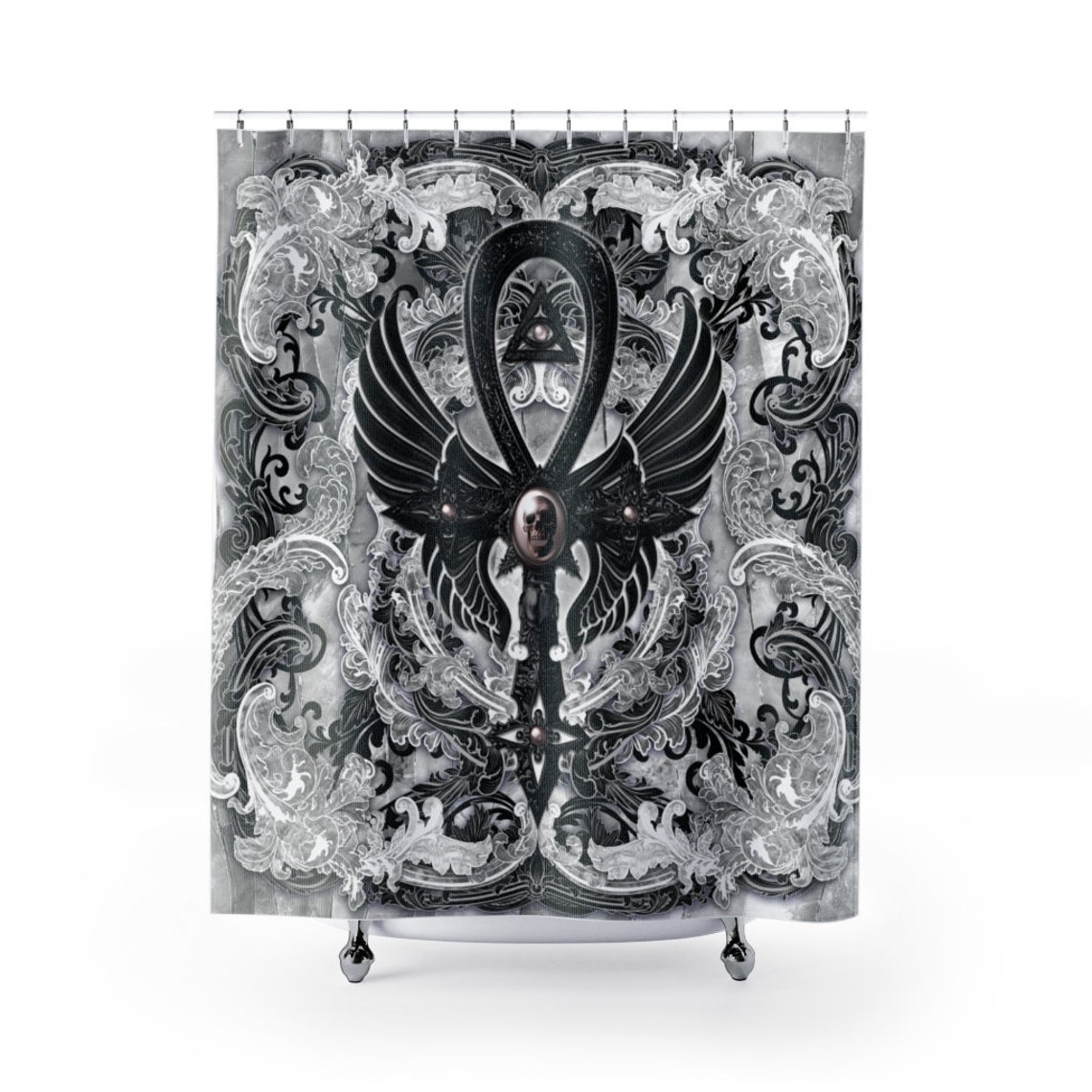 Goth Shower Curtain Gothic Ankh Dark Bathroom Decor Occult Etsy
