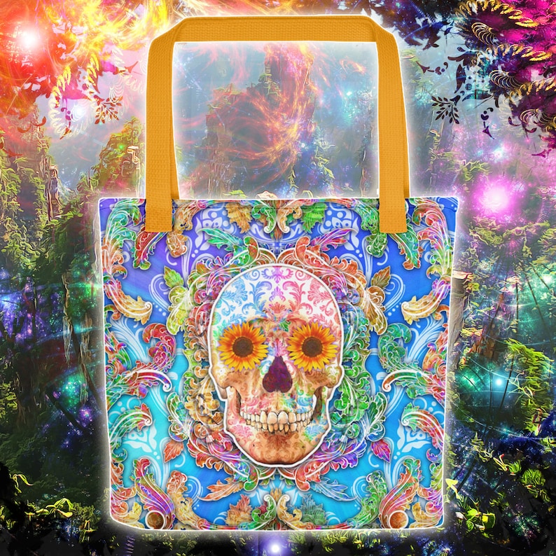 Sugar Skull Tote Bag Artsy Beach Bag Funky Shoulder Bag