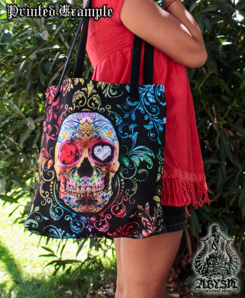 Sugar Skull Tote Bag Artsy Beach Bag Funky Shoulder Bag