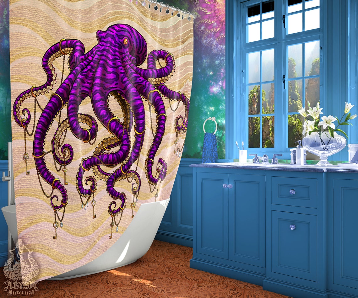 Octopus Shower Curtain Boho Bathroom Decor Beach Home Decor Etsy