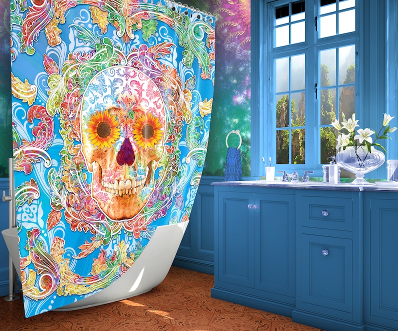 Sugar Skull Shower Curtain With Flowers Day Of The Dead Image 0