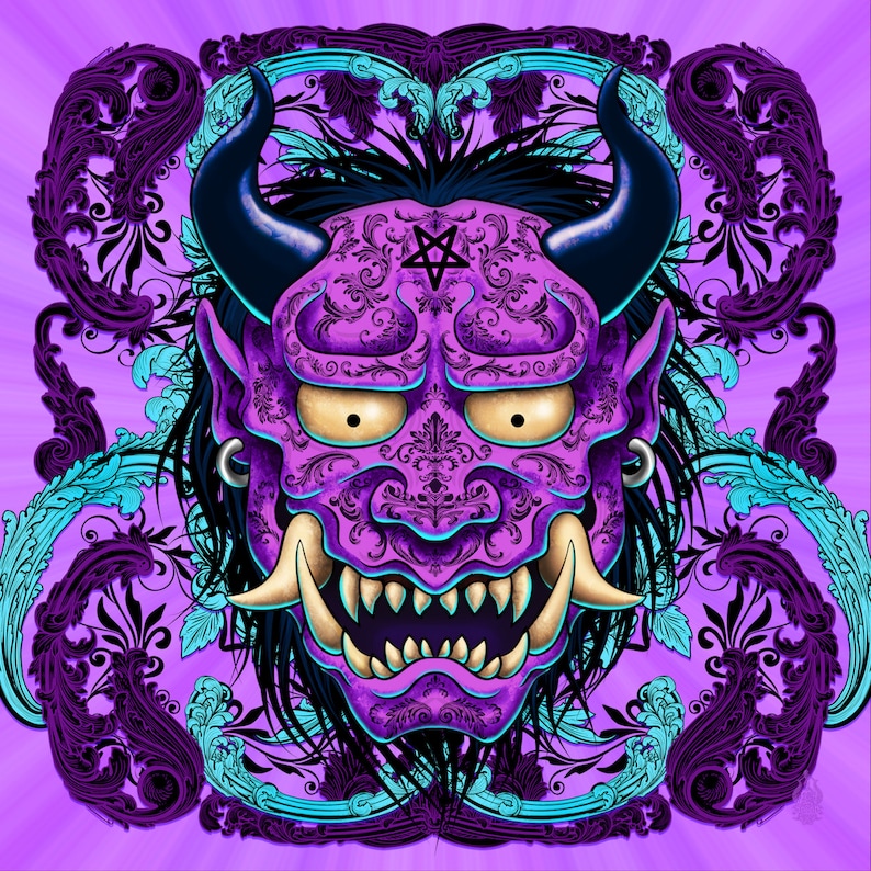 Pastel Goth Oni Neck Gaiter & Horns Headband Purple Japanese Etsy