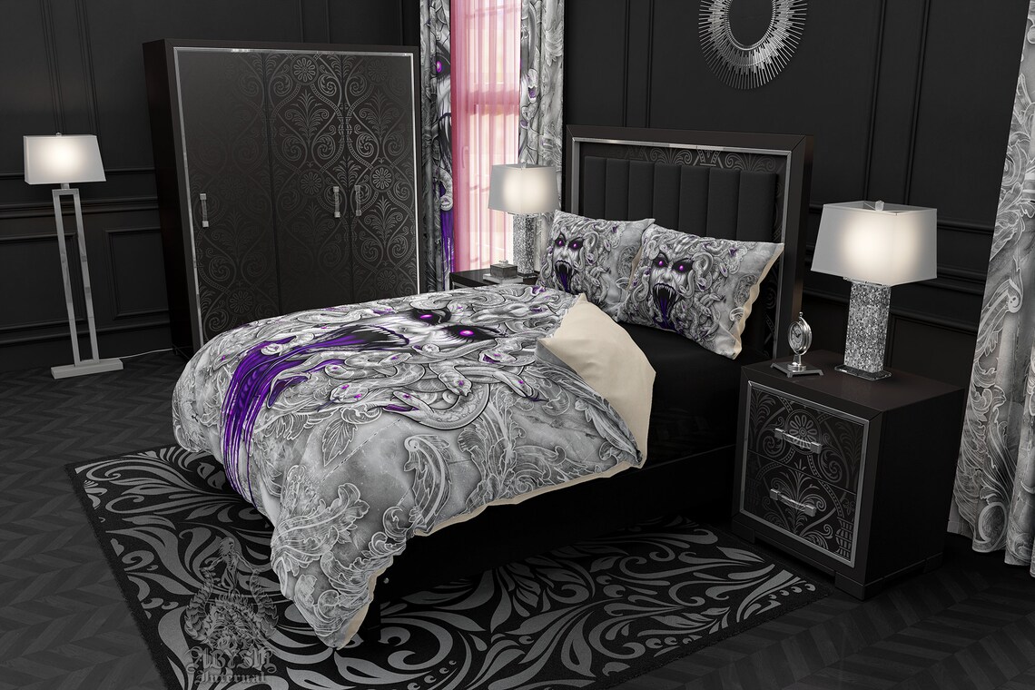 White Goth Bedding Set Duvet Cover or Comforter Twin Queen Etsy