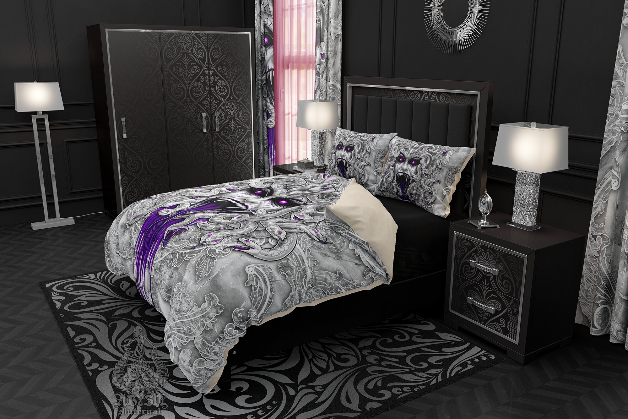 White Goth Bedding Set Duvet Cover or Comforter Twin Queen Etsy