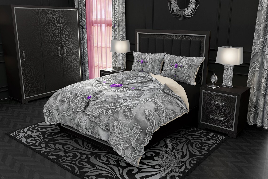 White Goth Bedding Set Duvet Cover or Comforter Twin Queen Etsy