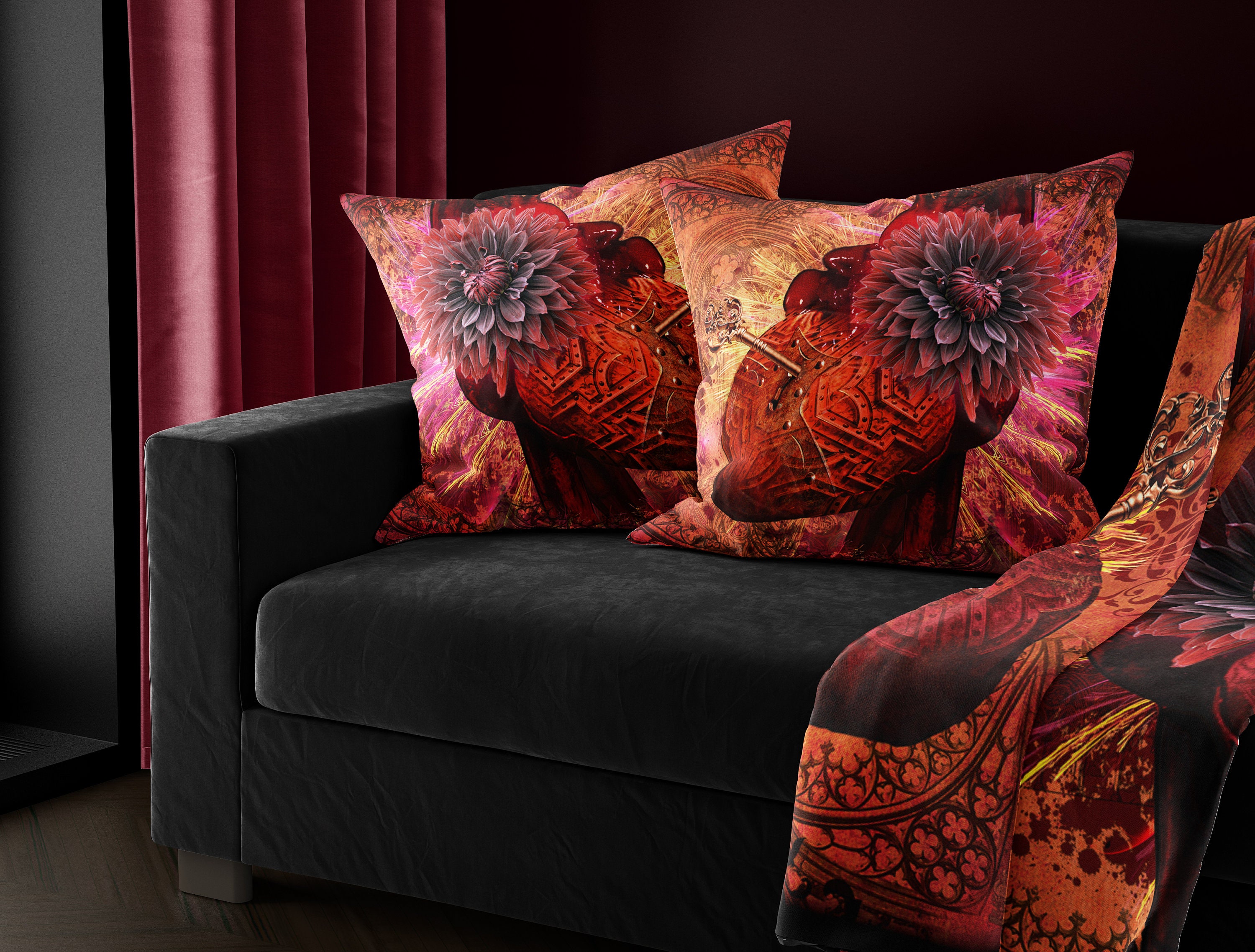 Goth Heart Throw Pillow Cushion Case Gothic Decor Fantasy Etsy