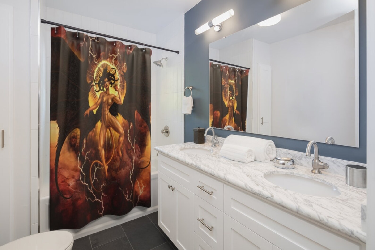 Demon Shower Curtain Lilith Satanic Bathroom Decor Dark Etsy