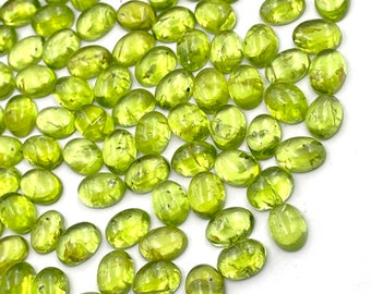 Peridot Oval Flat Back Cabochon , 83 Pcs 5x7 MM 82 CT, Natural Peridot Loose Gemstone For Jewelry Making, Semi Precious Stone