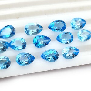 Natural Swiss Blue Topaz Pear Cut Loose Gemstone Wholesale Lot 5 Pcs 11 CT 7x10 MM, Blue Topaz Faceted, Pear Topaz Gemstone