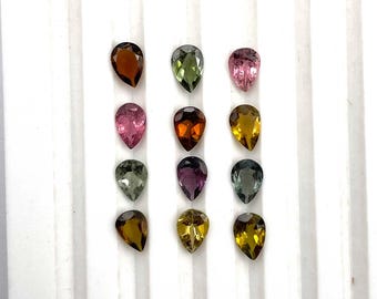 Natural Multi Tourmaline Pear Cut Gemstone Lot 13 Pcs 4.50*6.50-5*7 MM 6 CT, Tourmaline Cut Stone, Multi Tourmaline Stone For Jewelry Making