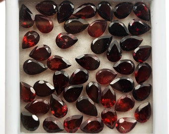 Lot de 75 pierres précieuses en vrac, grenat rouge naturel, taille poire, 5 x 7-5 x 8 mm, 60 carats, grenat rouge à facettes, pierres semi-précieuses taillées, pierre de naissance