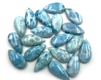 Natural Larimar Pear Cabochon Loose Gemstone Lot 4 Pcs 15*30 MM 96 CT , Larimar Gemstone for jewelry, Semi Precious Stones