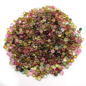 Natural Multi Tourmaline Round Smooth Cabochon Gemstone Cab Loose Flatback Tourmaline Stone Loose Oval Tourmaline Gems - 111 Pcs 3 MM 22 CT